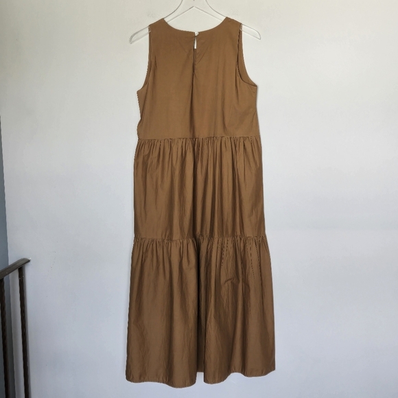 Margot Paris Tiered Sleeveless Midi Dress Brown Poplin Cotton Pockets Italy - Picture 8 of 15